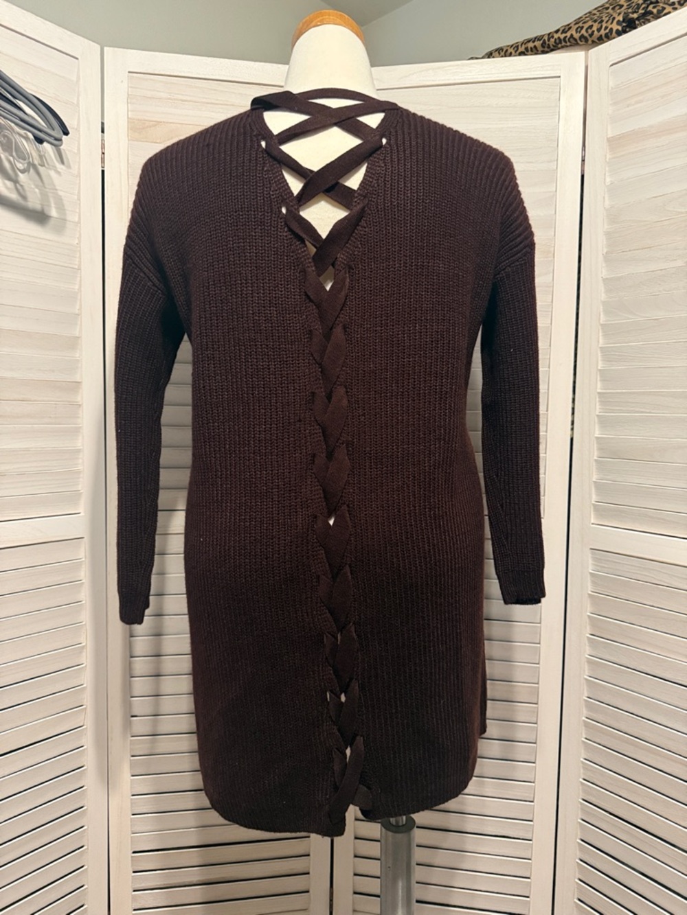 Women's Open-Front Long Knit Cardigan - Dark Brown. 1X